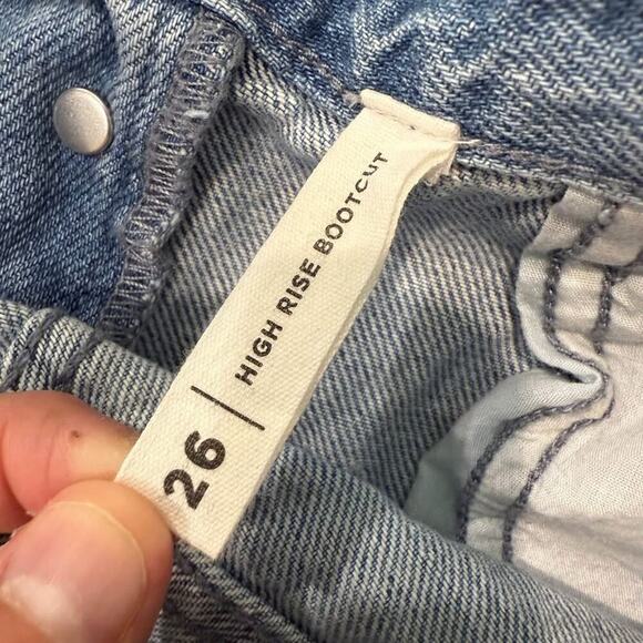 PacSun Eco Medium Blue Frayed High Waisted Bootcut Jeans Women's 26 Button Fly - Picture 9 of 10